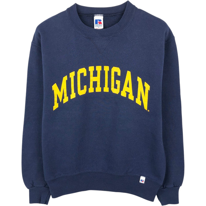1990'S Russell MICHIGAN University of Michigan College Sweatshirt, Made in USA, Men's Size S (approx.), Vintage cotton navy blue type Vintage Second Hand