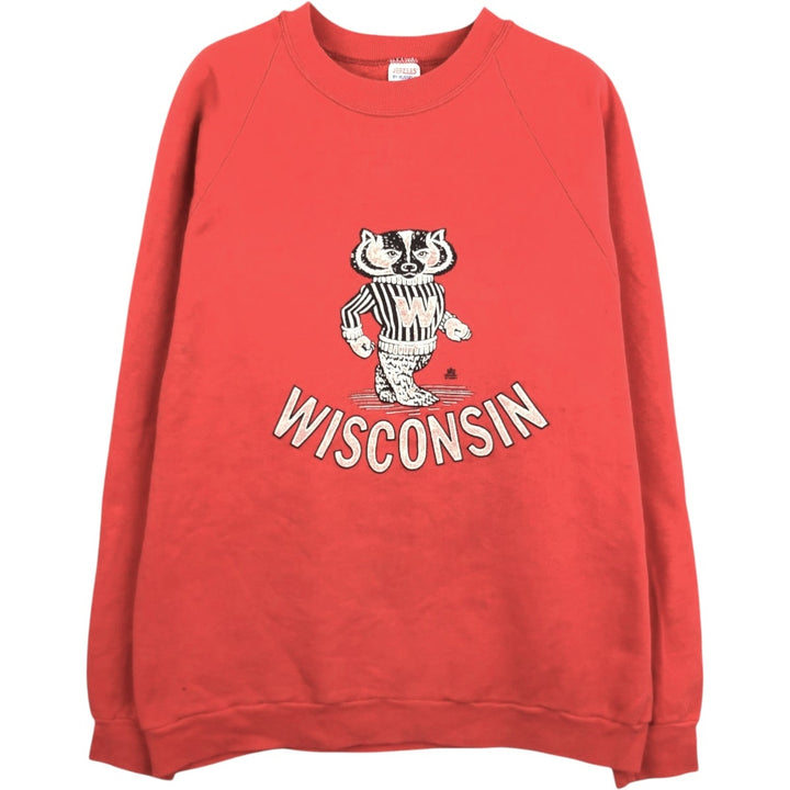 80'S Jerseys University of Wisconsin College Character Sweatshirt, Made in USA, Men's XL equivalent. polyester red type Vintage Second Hand