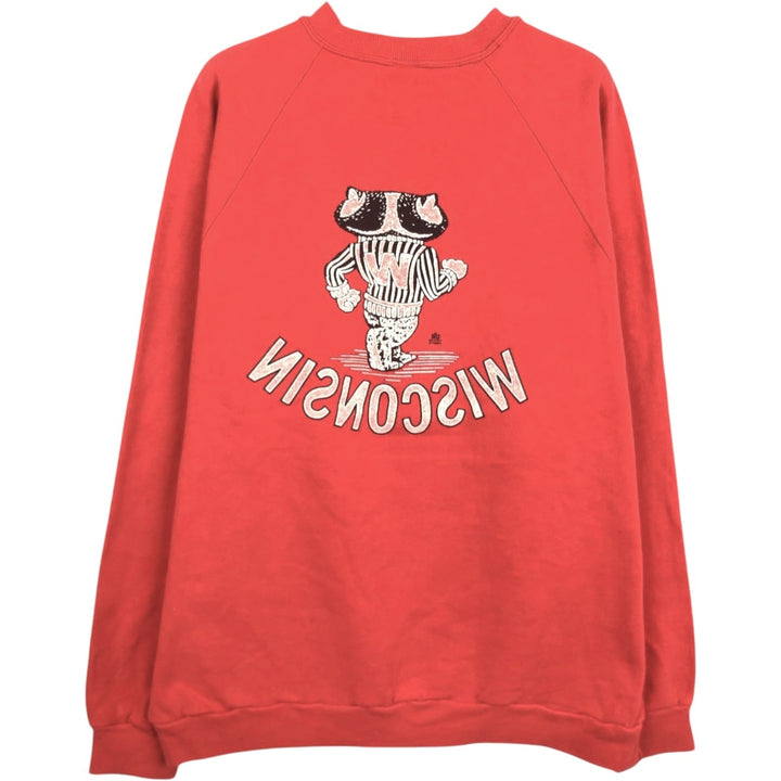 80'S Jerseys University of Wisconsin College Character Sweatshirt, Made in USA, Men's XL equivalent. polyester red type Vintage Second Hand