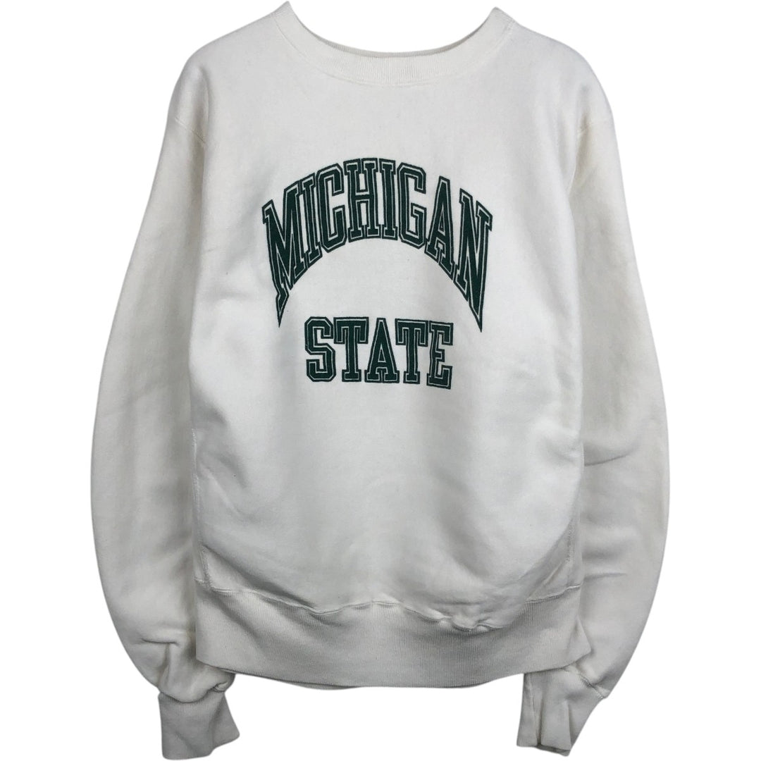 90'S MVP Michigan State University College Sweatshirt, Made in USA, Men's Size M (Equivalent), Vintage unclear white type Vintage Second Hand