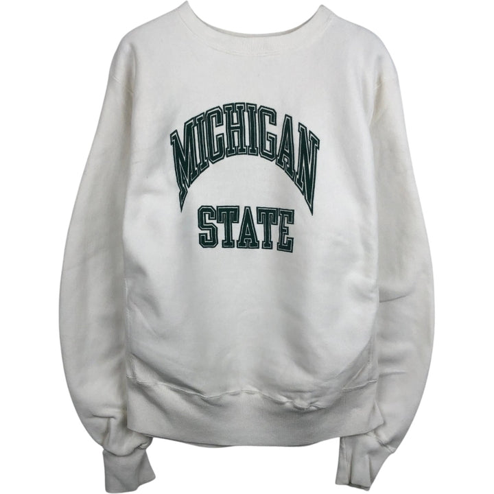 90'S MVP Michigan State University College Sweatshirt, Made in USA, Men's Size M (Equivalent), Vintage unclear white type Vintage Second Hand