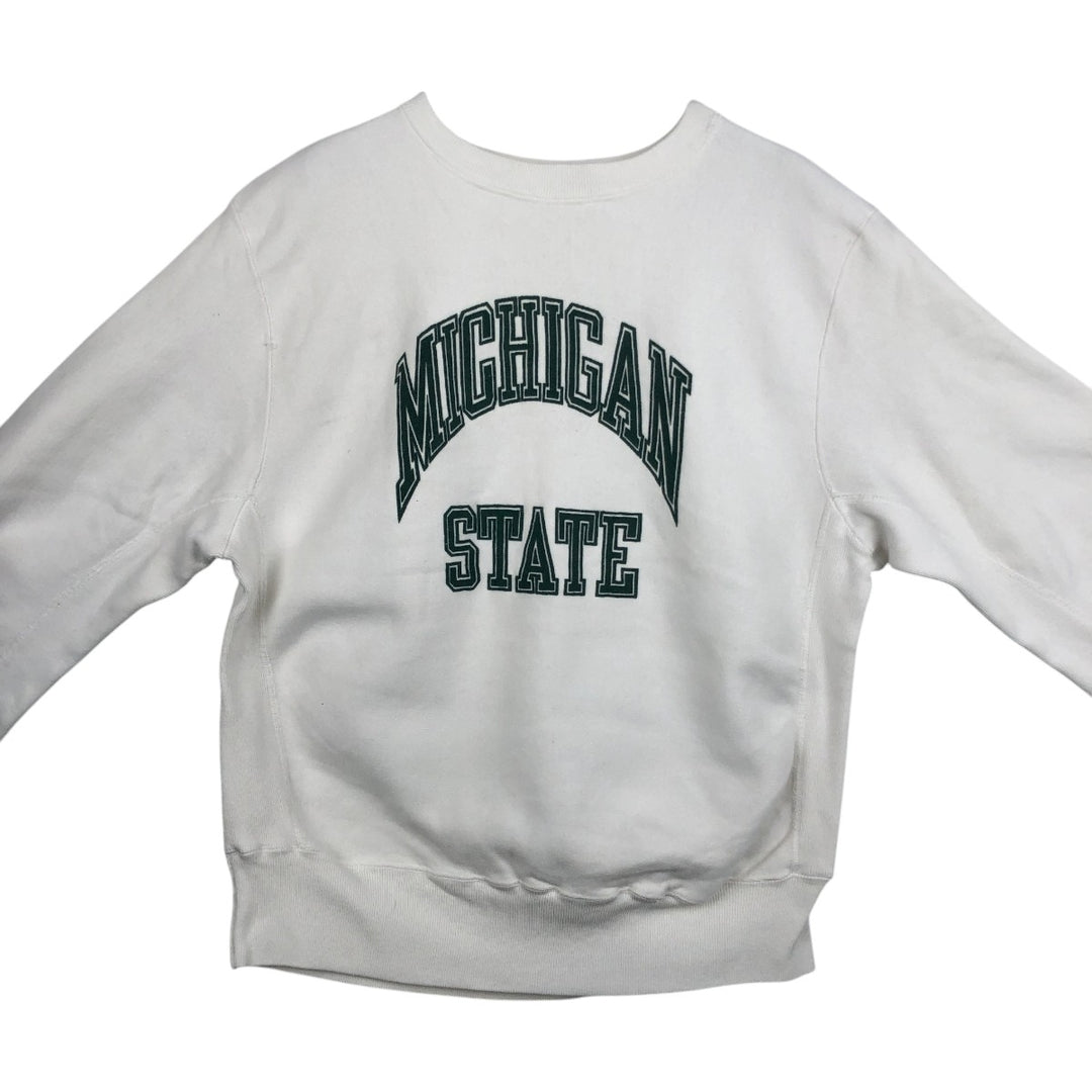 90'S MVP Michigan State University College Sweatshirt, Made in USA, Men's Size M (Equivalent), Vintage unclear white type Vintage Second Hand
