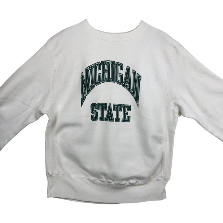 90'S MVP Michigan State University College Sweatshirt, Made in USA, Men's Size M (Equivalent), Vintage unclear white type Vintage Second Hand