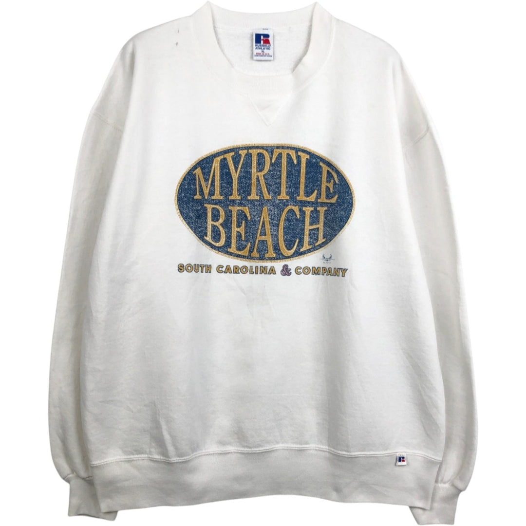 90'S Russell printed sweatshirt, sweatshirt, made in USA, men's XL size, vintage cotton white type Vintage Second Hand