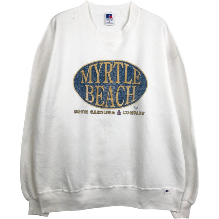 90'S Russell printed sweatshirt, sweatshirt, made in USA, men's XL size, vintage cotton white type Vintage Second Hand