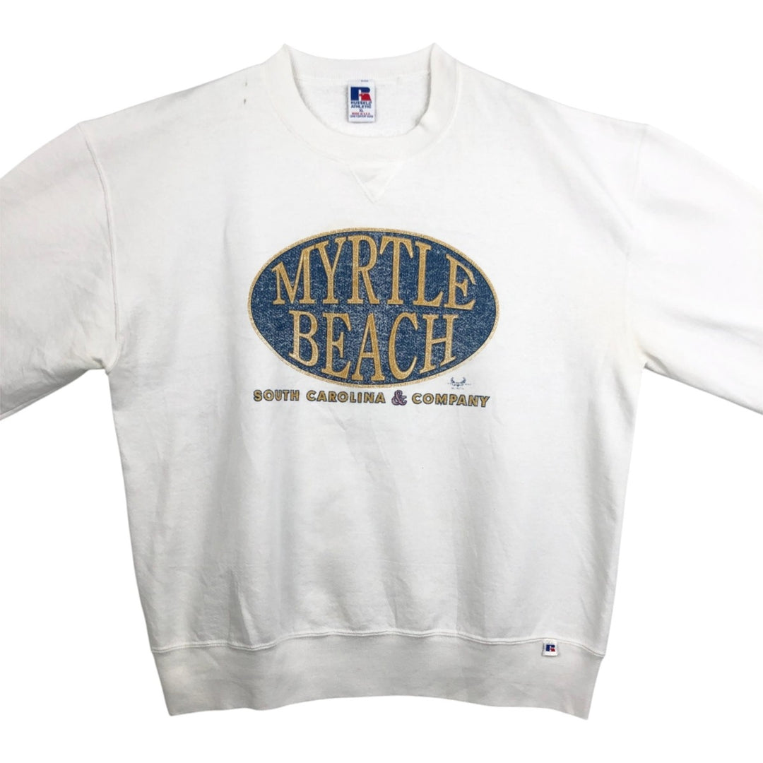 90'S Russell printed sweatshirt, sweatshirt, made in USA, men's XL size, vintage cotton white type Vintage Second Hand