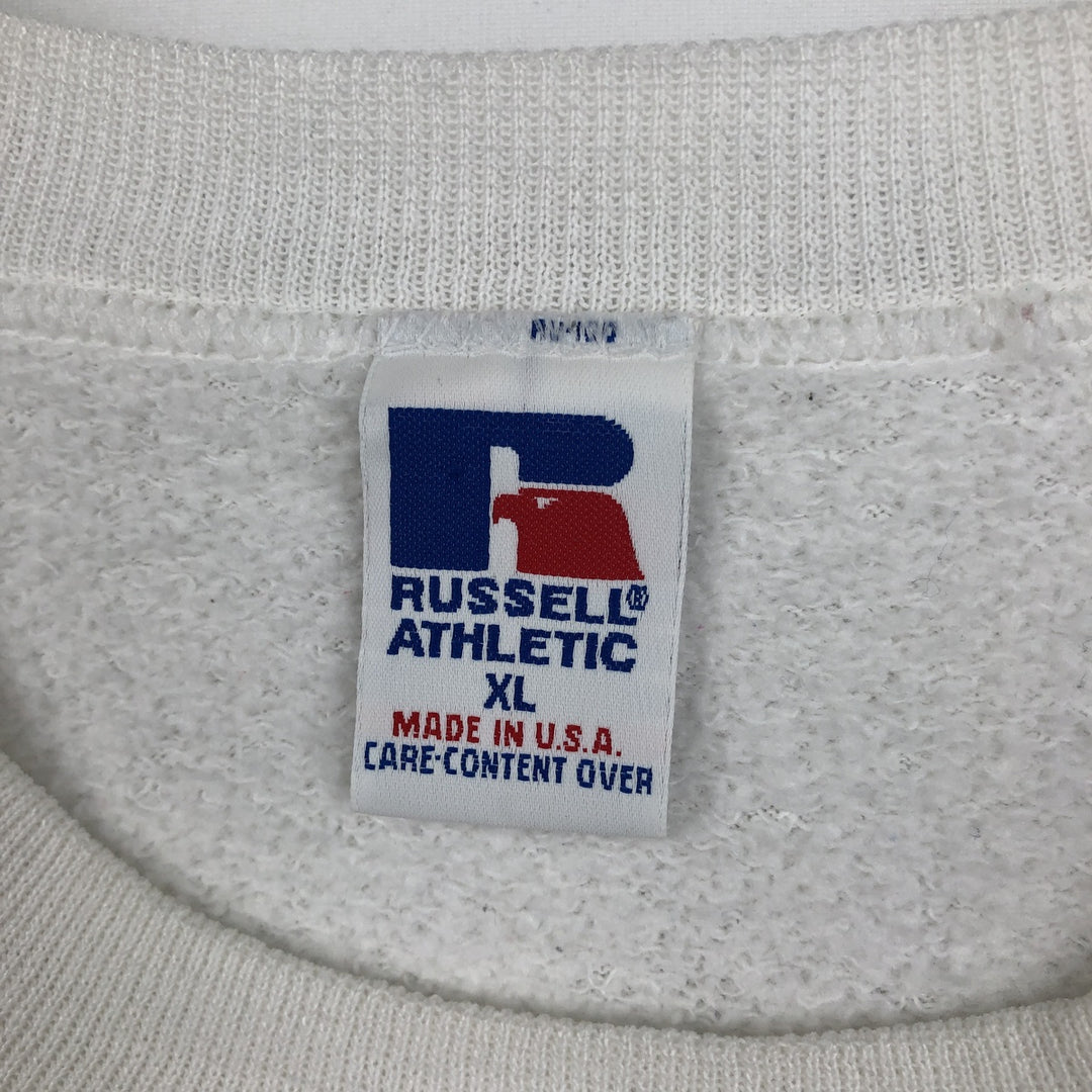 90'S Russell printed sweatshirt, sweatshirt, made in USA, men's XL size, vintage cotton white type Vintage Second Hand