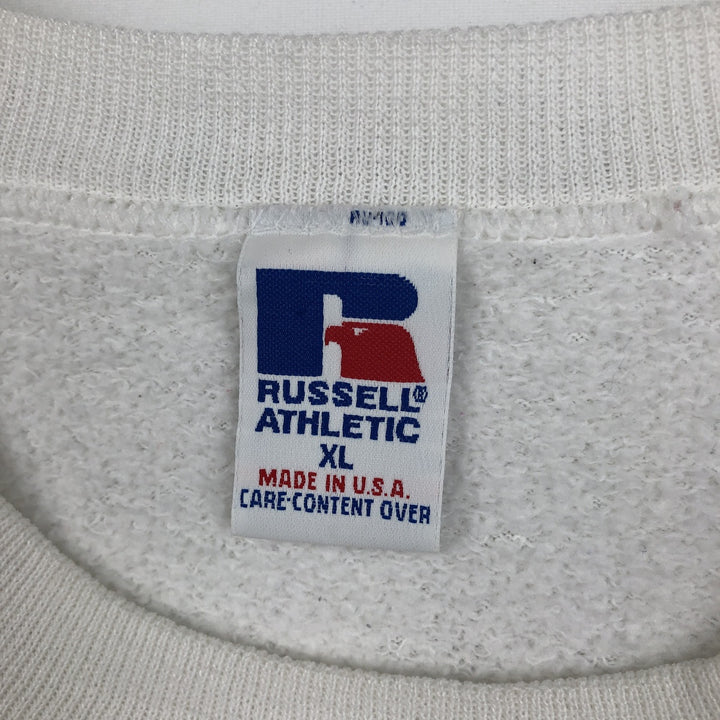 90'S Russell printed sweatshirt, sweatshirt, made in USA, men's XL size, vintage cotton white type Vintage Second Hand