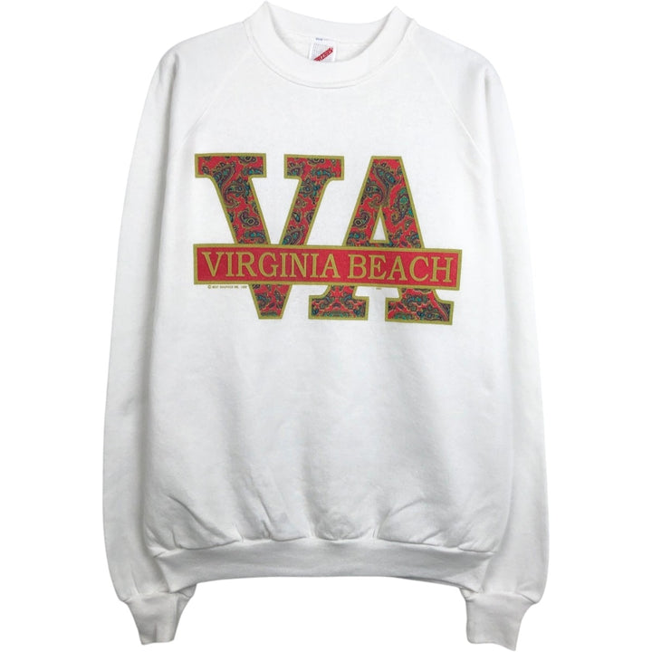 90'S Jerzees printed sweatshirt, men's size L equivalent, vintage. cotton white type Vintage Second Hand