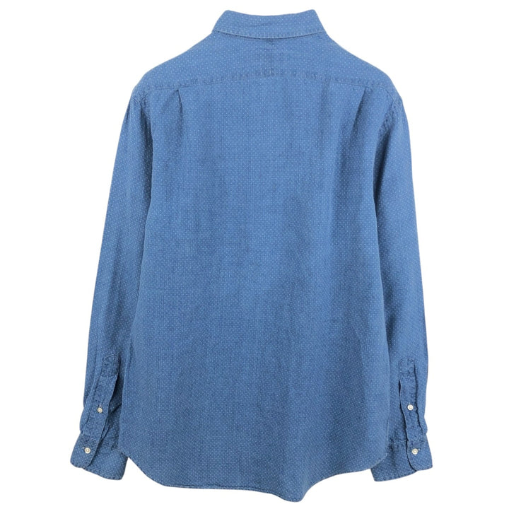 Ralph Lauren POLO RALPH LAUREN CLASSIC FIT all-over print long-sleeved linen shirt, men's size M (approx.) linen Navy blue Vintage Second Hand