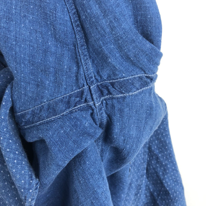 Ralph Lauren POLO RALPH LAUREN CLASSIC FIT all-over print long-sleeved linen shirt, men's size M (approx.) linen Navy blue Vintage Second Hand