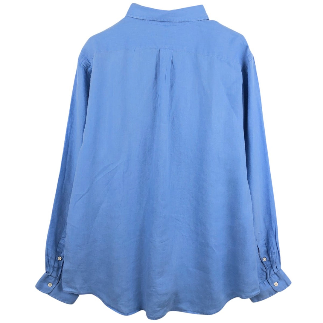 Ralph Lauren POLO RALPH LAUREN CUSTOM FIT Long-Sleeve Linen Button-Down Shirt, Men's Size XXL (approx.) linen blue type Vintage Second Hand