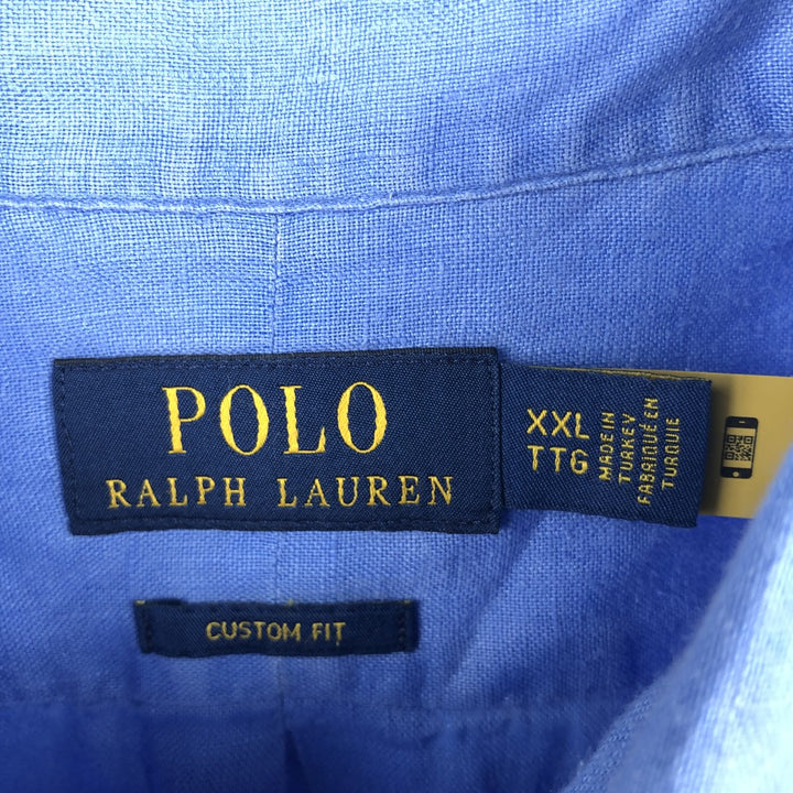 Ralph Lauren POLO RALPH LAUREN CUSTOM FIT Long-Sleeve Linen Button-Down Shirt, Men's Size XXL (approx.) linen blue type Vintage Second Hand
