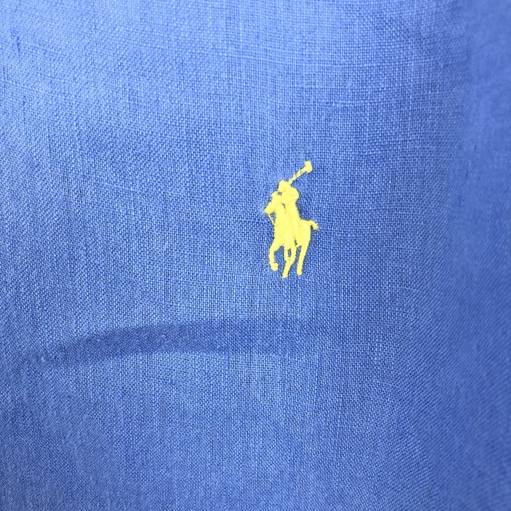 Ralph Lauren POLO RALPH LAUREN CUSTOM FIT Long-Sleeve Linen Button-Down Shirt, Men's Size XXL (approx.) linen blue type Vintage Second Hand