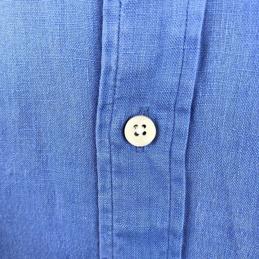 Ralph Lauren POLO RALPH LAUREN CUSTOM FIT Long-Sleeve Linen Button-Down Shirt, Men's Size XXL (approx.) linen blue type Vintage Second Hand