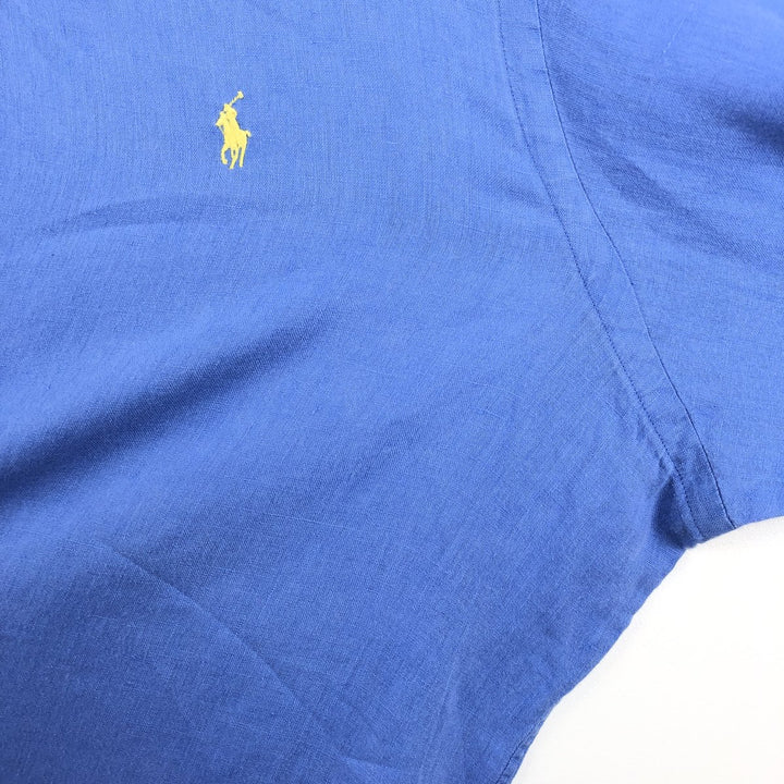 Ralph Lauren POLO RALPH LAUREN CUSTOM FIT Long-Sleeve Linen Button-Down Shirt, Men's Size XXL (approx.) linen blue type Vintage Second Hand