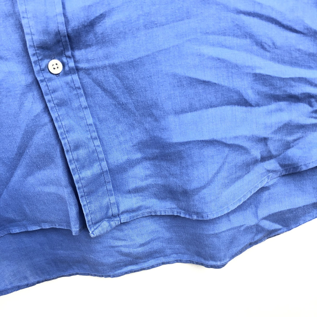Ralph Lauren POLO RALPH LAUREN CUSTOM FIT Long-Sleeve Linen Button-Down Shirt, Men's Size XXL (approx.) linen blue type Vintage Second Hand