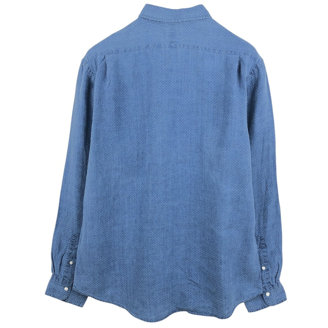 Ralph Lauren POLO RALPH LAUREN CUSTOM FIT all-over print long-sleeved linen shirt, men's size XL (approx.) linen Navy blue Vintage Second Hand
