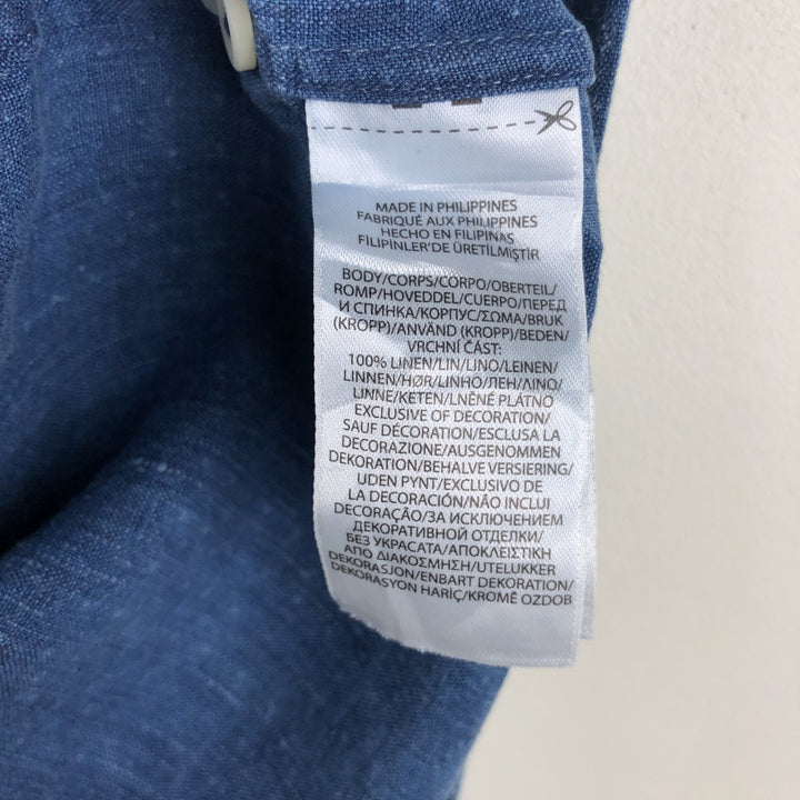 Ralph Lauren POLO RALPH LAUREN CUSTOM FIT all-over print long-sleeved linen shirt, men's size XL (approx.) linen Navy blue Vintage Second Hand