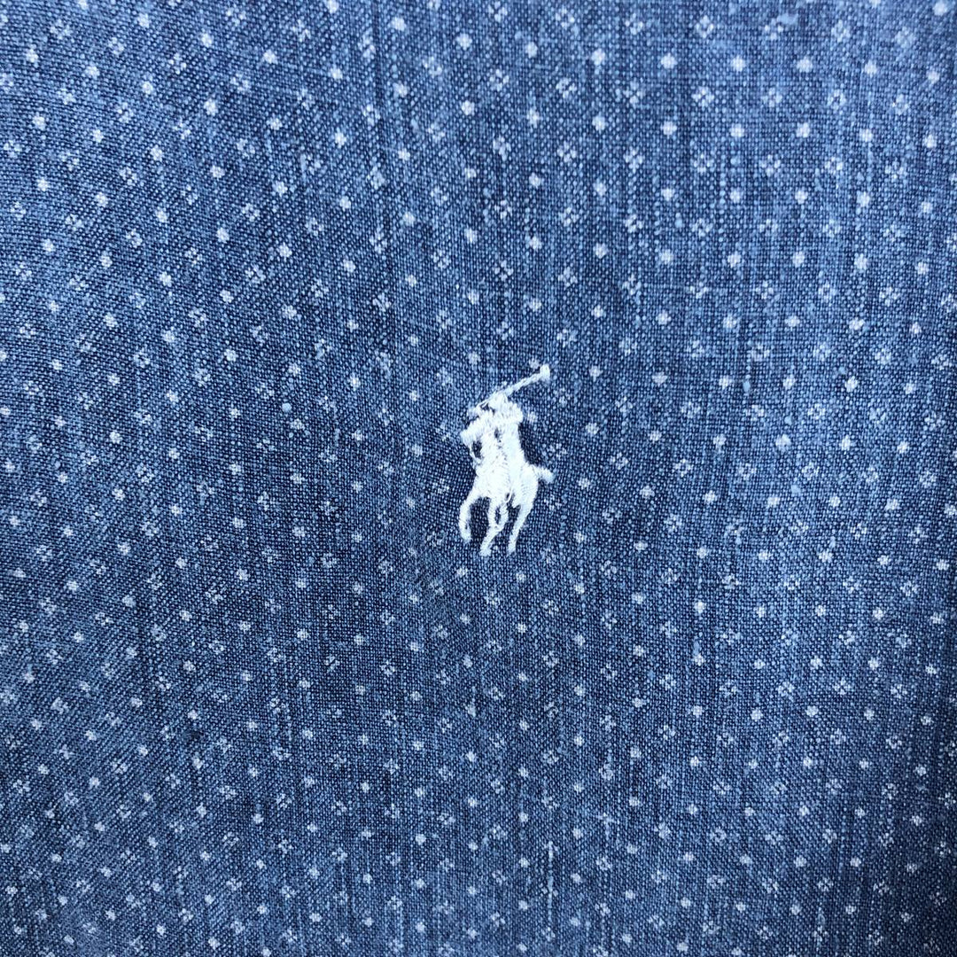 Ralph Lauren POLO RALPH LAUREN CUSTOM FIT all-over print long-sleeved linen shirt, men's size XL (approx.) linen Navy blue Vintage Second Hand