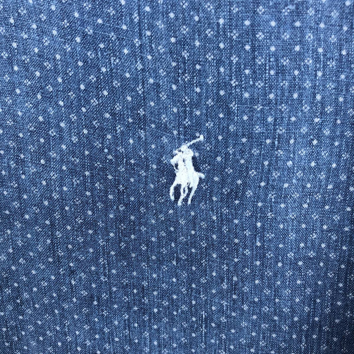 Ralph Lauren POLO RALPH LAUREN CUSTOM FIT all-over print long-sleeved linen shirt, men's size XL (approx.) linen Navy blue Vintage Second Hand