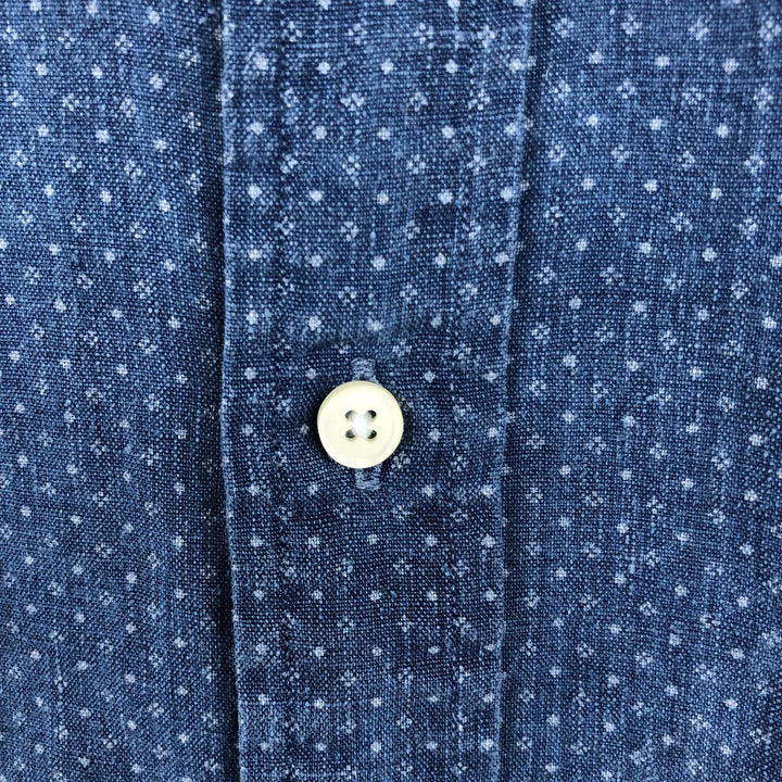Ralph Lauren POLO RALPH LAUREN CUSTOM FIT all-over print long-sleeved linen shirt, men's size XL (approx.) linen Navy blue Vintage Second Hand