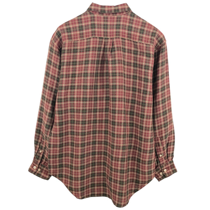 90'S GAP Old Gap Check Pattern Long Sleeve Ramie x Rayon Button-Down Shirt Men's Size M (Equivalent) Vintage Lamy red type Vintage Second Hand