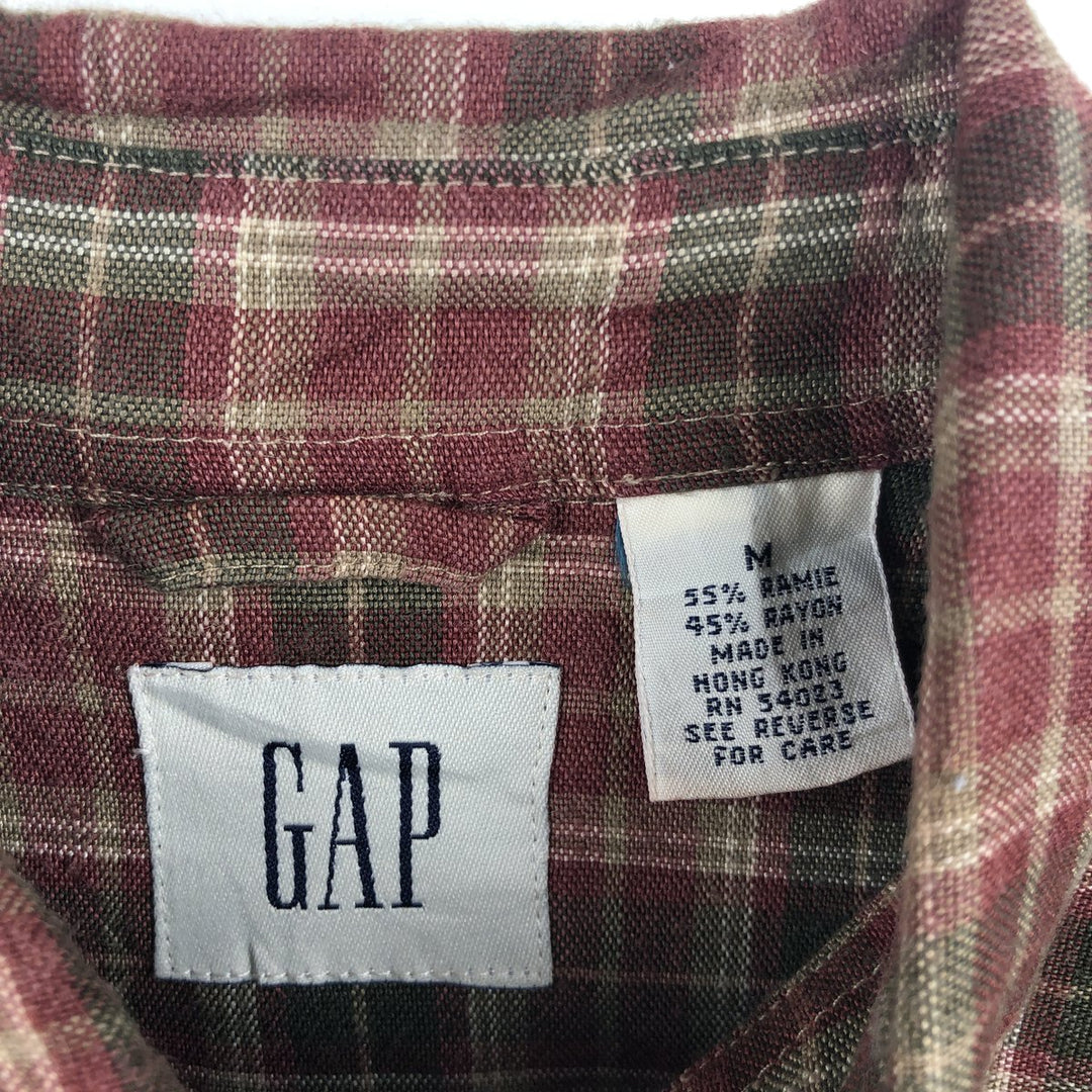90'S GAP Old Gap Check Pattern Long Sleeve Ramie x Rayon Button-Down Shirt Men's Size M (Equivalent) Vintage Lamy red type Vintage Second Hand