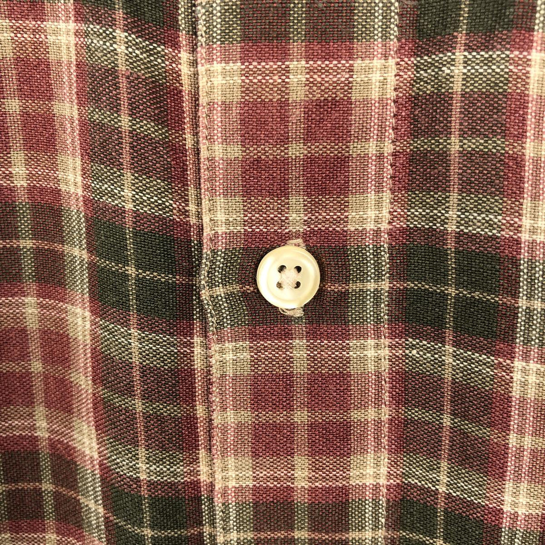 90'S GAP Old Gap Check Pattern Long Sleeve Ramie x Rayon Button-Down Shirt Men's Size M (Equivalent) Vintage Lamy red type Vintage Second Hand