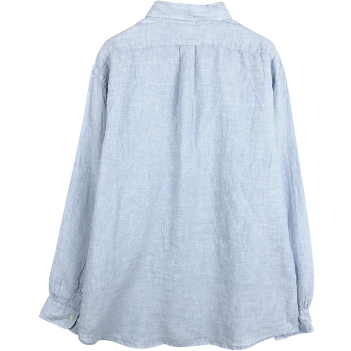 Brooks Brothers 1818 Long-Sleeve Linen Button-Down Shirt, Men's Size XL (approx.) linen Blue type light blue Vintage Second Hand