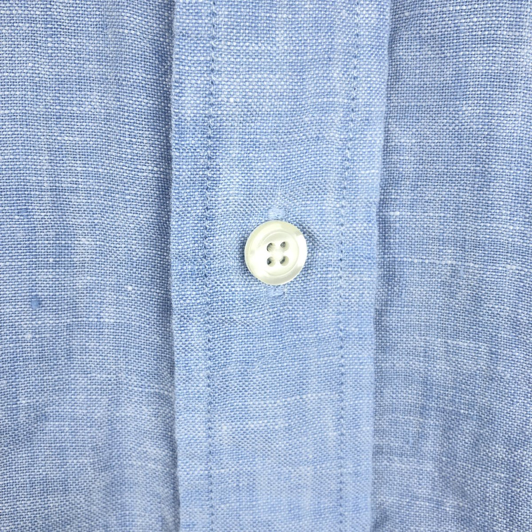 Brooks Brothers 1818 Long-Sleeve Linen Button-Down Shirt, Men's Size XL (approx.) linen Blue type light blue Vintage Second Hand