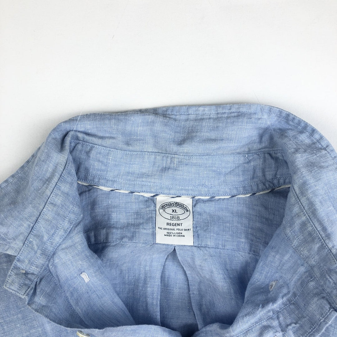 Brooks Brothers 1818 Long-Sleeve Linen Button-Down Shirt, Men's Size XL (approx.) linen Blue type light blue Vintage Second Hand