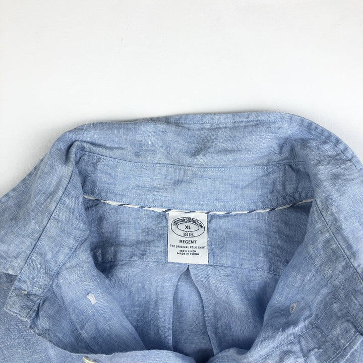 Brooks Brothers 1818 Long-Sleeve Linen Button-Down Shirt, Men's Size XL (approx.) linen Blue type light blue Vintage Second Hand
