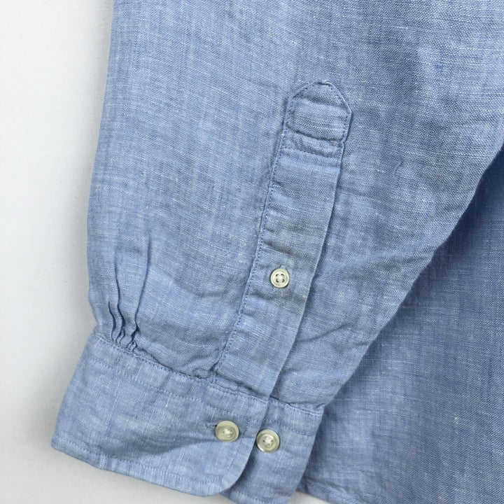 Brooks Brothers 1818 Long-Sleeve Linen Button-Down Shirt, Men's Size XL (approx.) linen Blue type light blue Vintage Second Hand