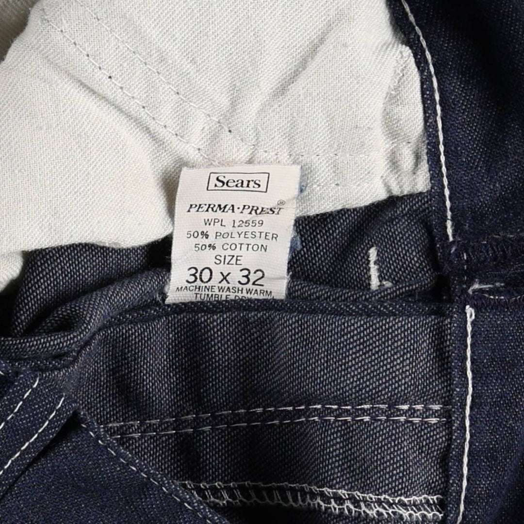 1970'S Sears Prema-Presto Bat-Dyed Denim Painter Pants, Men's Size W29 (approx.) polyester navy blue type Vintage Second Hand