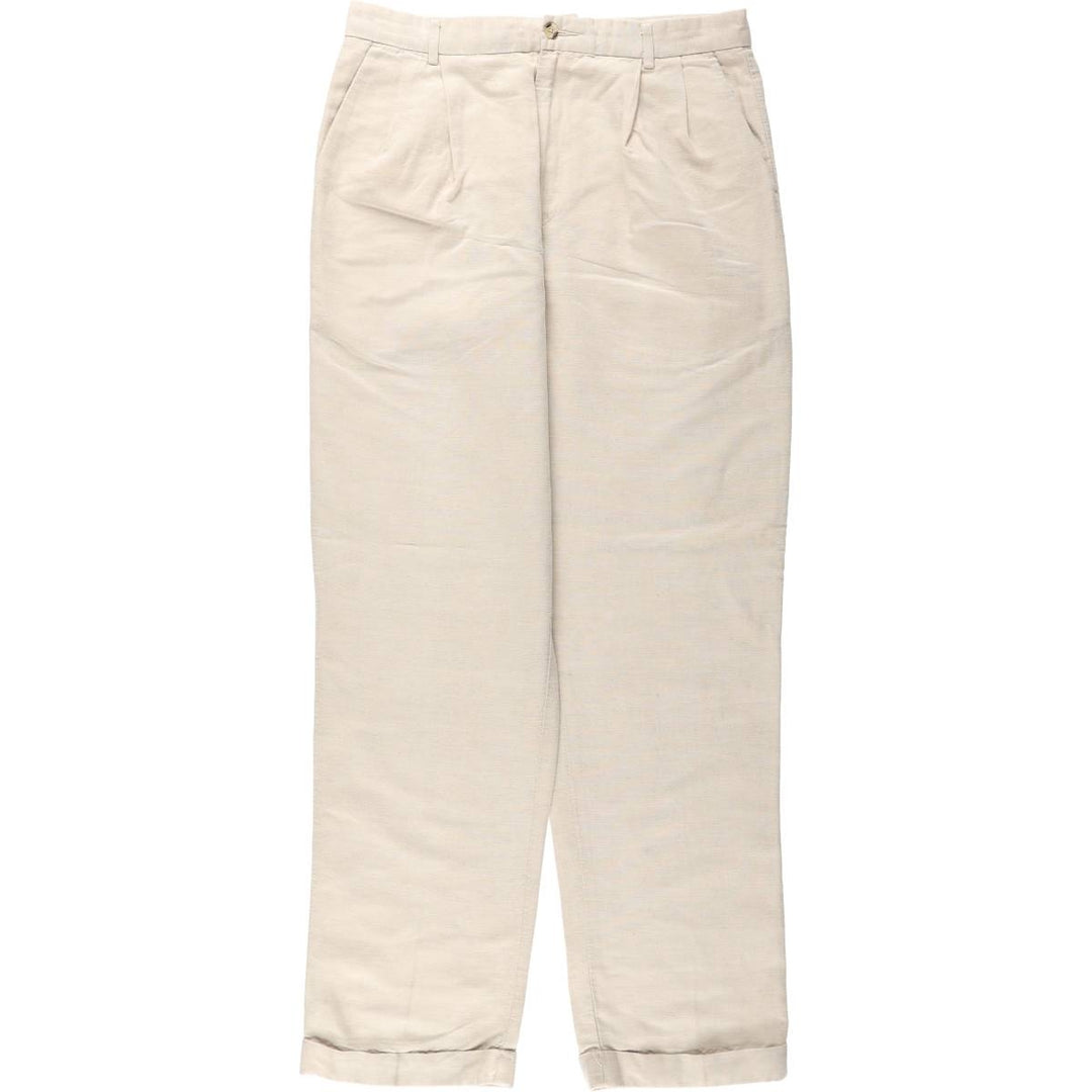 90s-era Charter Club Club Room Two-pleat linen x cotton trousers, men's size W34 (approx.) linen unbleached Vintage Second Hand