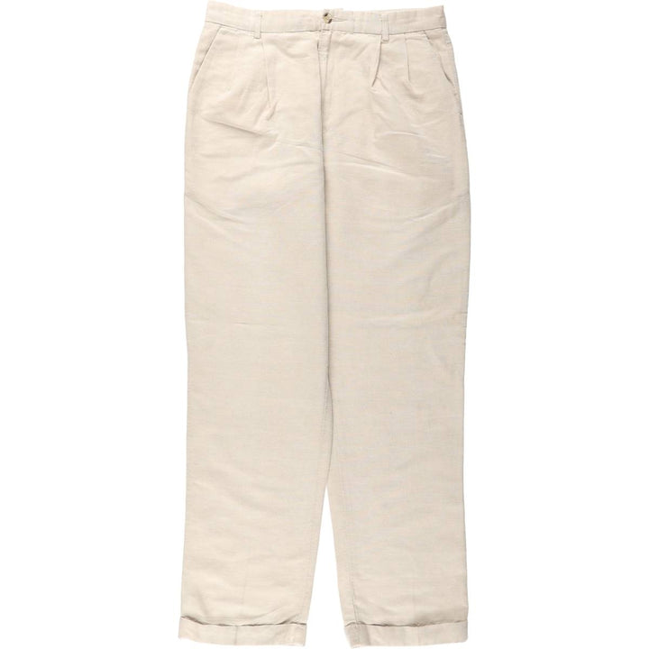 90s-era Charter Club Club Room Two-pleat linen x cotton trousers, men's size W34 (approx.) linen unbleached Vintage Second Hand