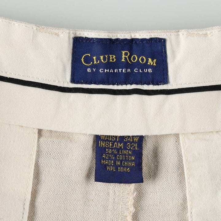 90s-era Charter Club Club Room Two-pleat linen x cotton trousers, men's size W34 (approx.) linen unbleached Vintage Second Hand