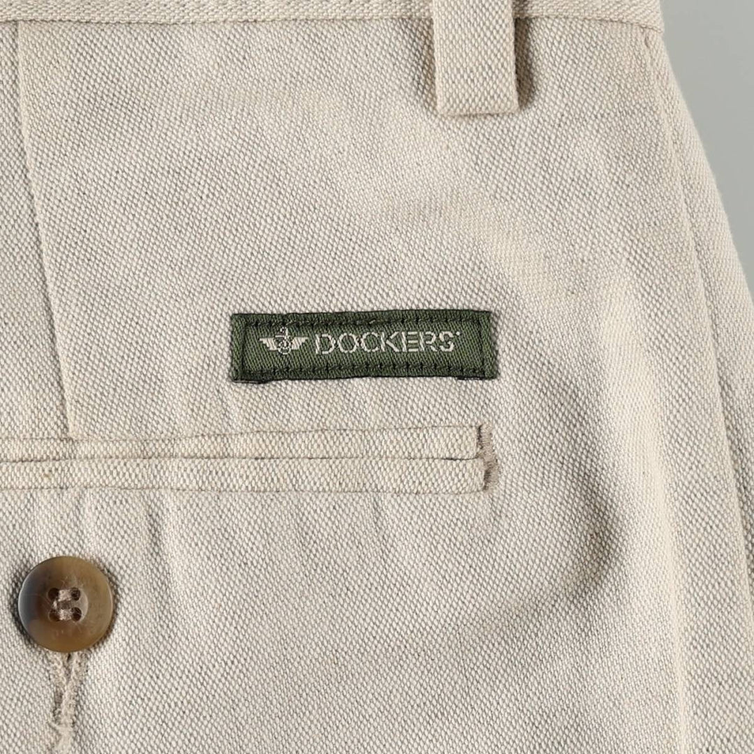 90'S Dockers Class A Relaxed Fit Two-Pleat Cotton x Linen Trousers, Men's W32 (approx.), Vintage cotton unbleached Vintage Second Hand