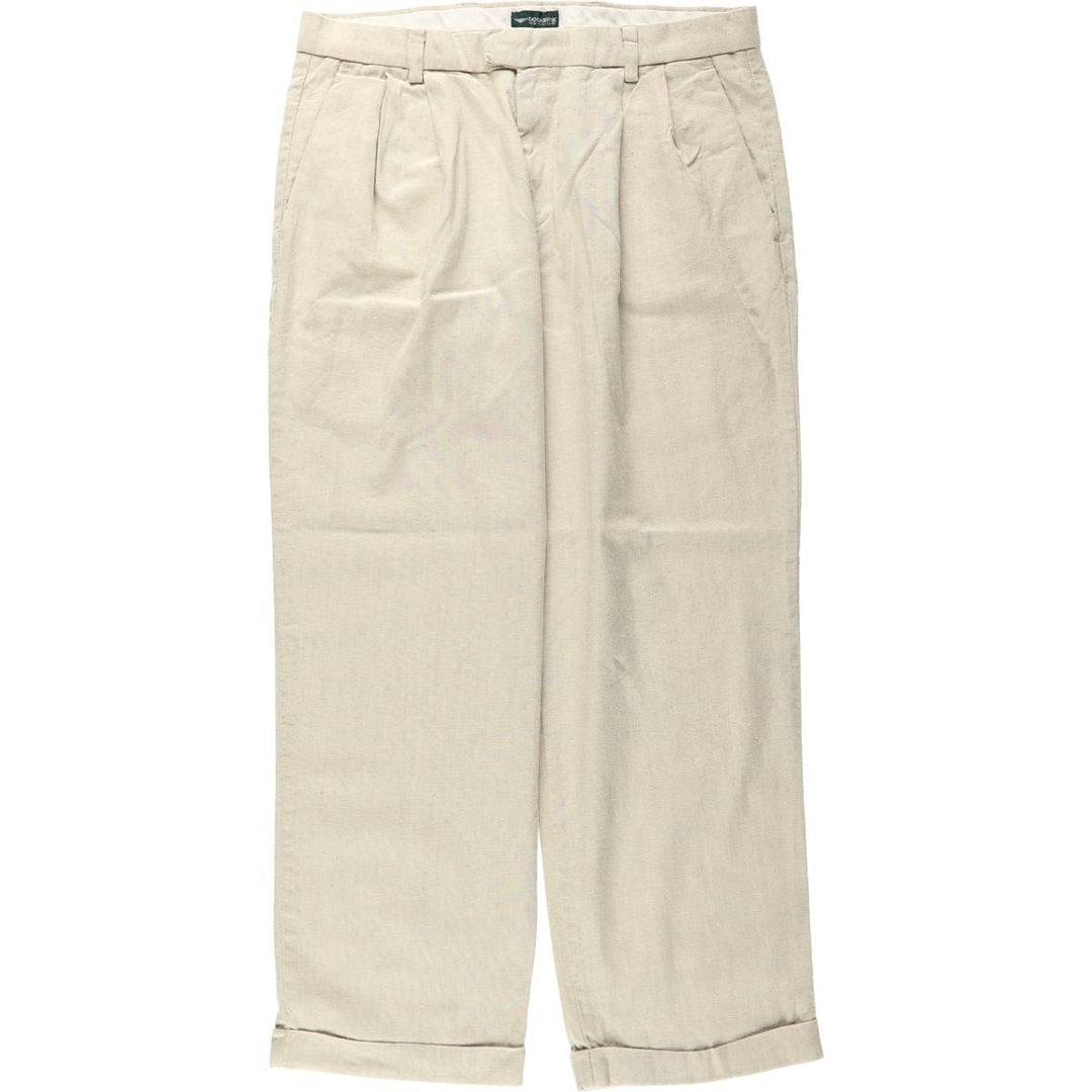 2000'S Dockers Record Two-Pleat Linen x Cotton Trousers, Men's Size W34 (approx.) linen unbleached Vintage Second Hand