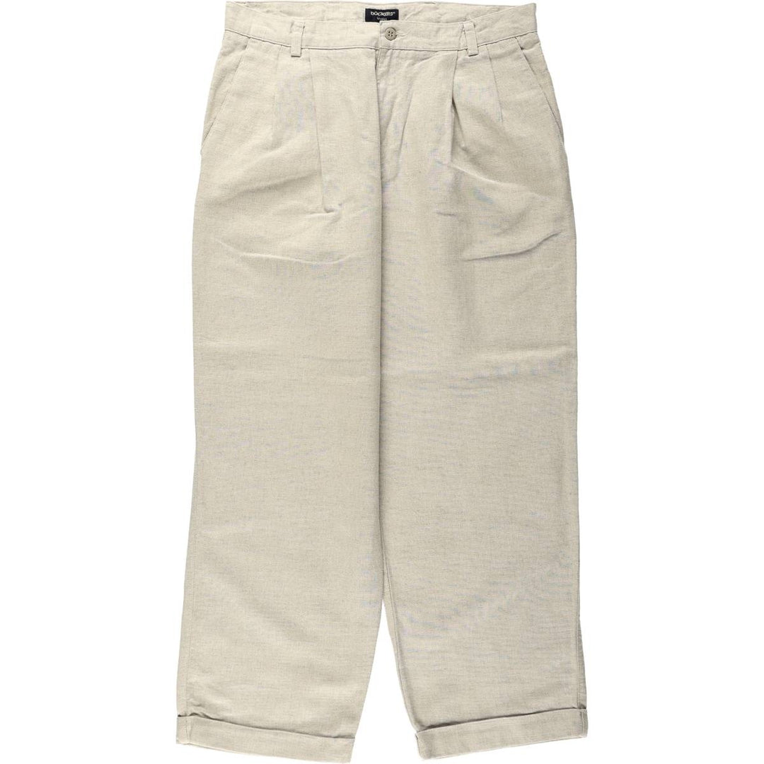 1990'S Dockers Khakis Two-Pleat Linen x Cotton Trousers, Men's W33 (approx.), Vintage linen unbleached Vintage Second Hand