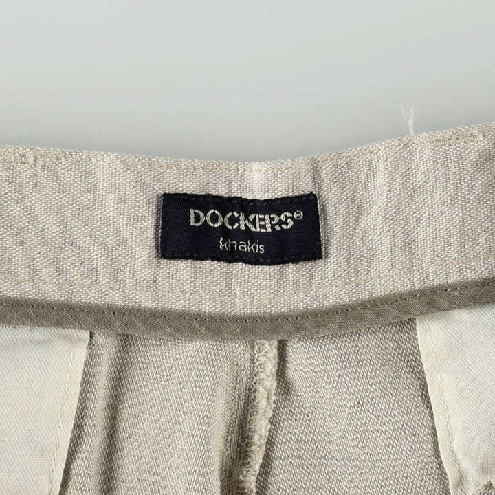 1990'S Dockers Khakis Two-Pleat Linen x Cotton Trousers, Men's W33 (approx.), Vintage linen unbleached Vintage Second Hand