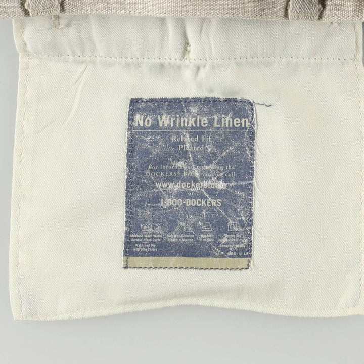 1990'S Dockers Khakis Two-Pleat Linen x Cotton Trousers, Men's W33 (approx.), Vintage linen unbleached Vintage Second Hand