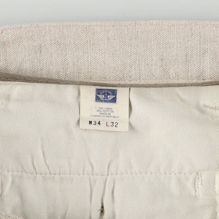 1990'S Dockers Khakis Two-Pleat Linen x Cotton Trousers, Men's W33 (approx.), Vintage linen unbleached Vintage Second Hand