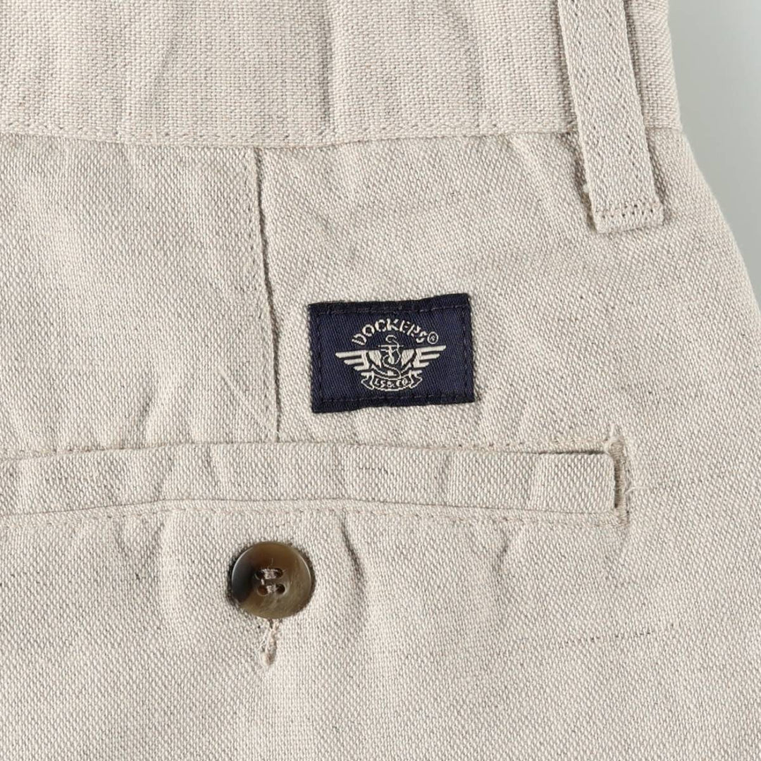 1990'S Dockers Khakis Two-Pleat Linen x Cotton Trousers, Men's W33 (approx.), Vintage linen unbleached Vintage Second Hand