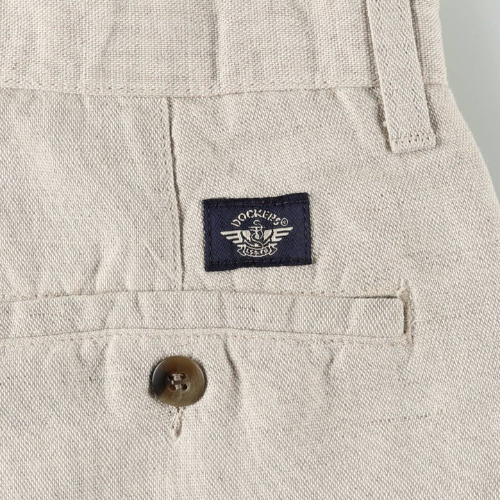 1990'S Dockers Khakis Two-Pleat Linen x Cotton Trousers, Men's W33 (approx.), Vintage linen unbleached Vintage Second Hand