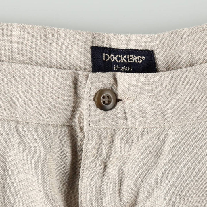 1990'S Dockers Khakis Two-Pleat Linen x Cotton Trousers, Men's W33 (approx.), Vintage linen unbleached Vintage Second Hand