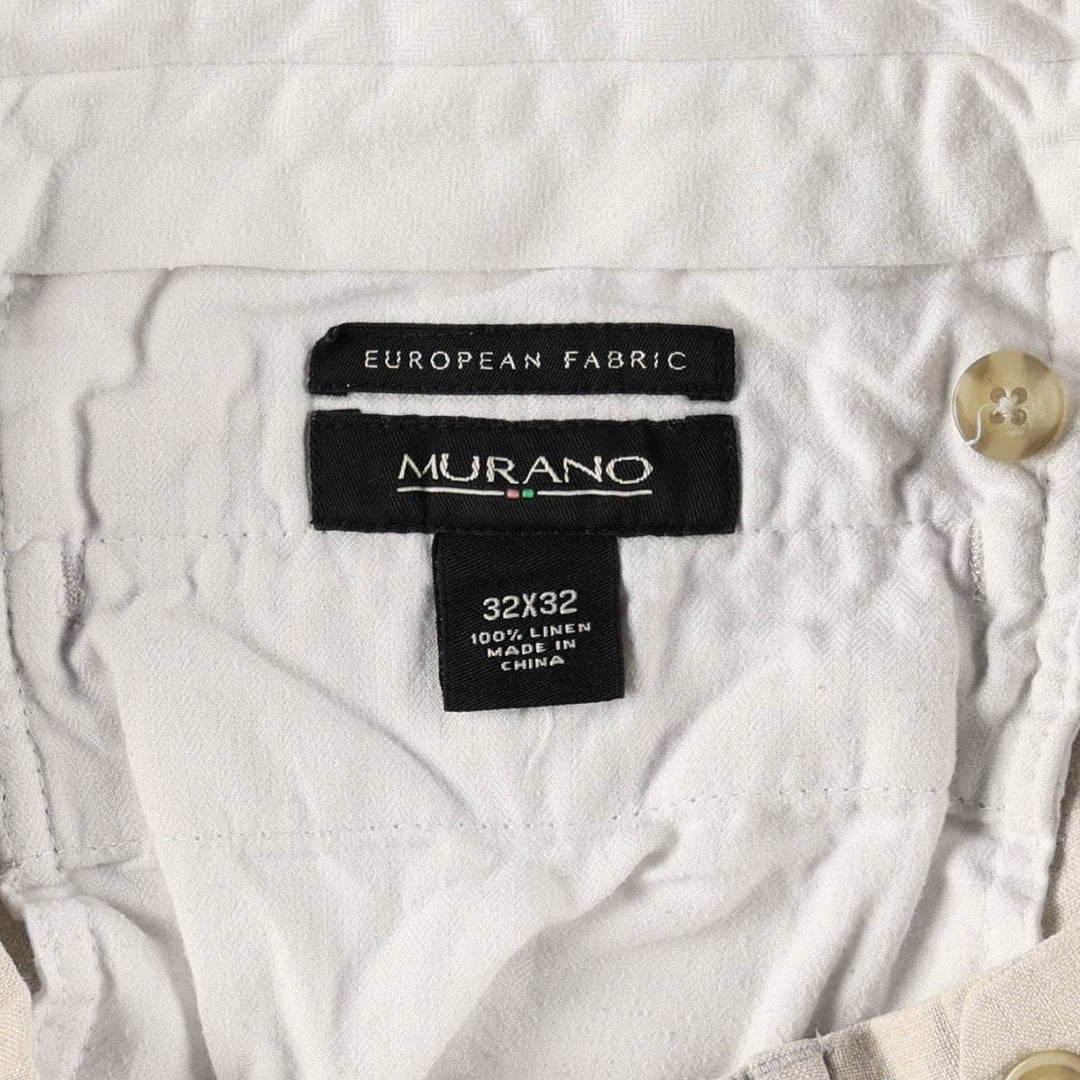 MURANO One-tuck Linen Pants, Slacks, Men's W32 equivalent linen unbleached Vintage Second Hand