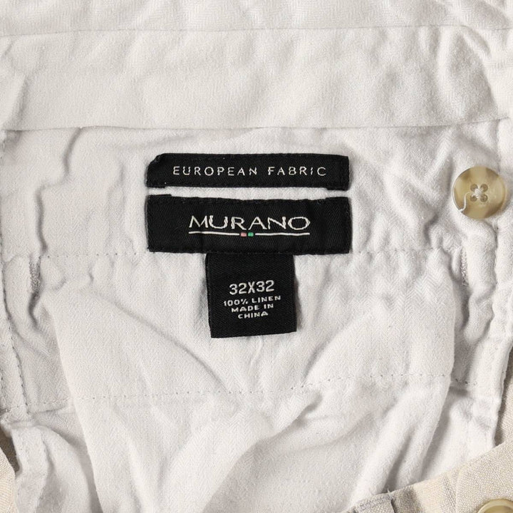 MURANO One-tuck Linen Pants, Slacks, Men's W32 equivalent linen unbleached Vintage Second Hand