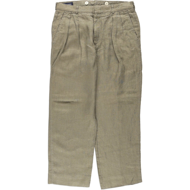 Lands' End linen trousers, two-pleat, made in the USA, men's size W31 (approx.). linen Khaki type sage green Vintage Second Hand